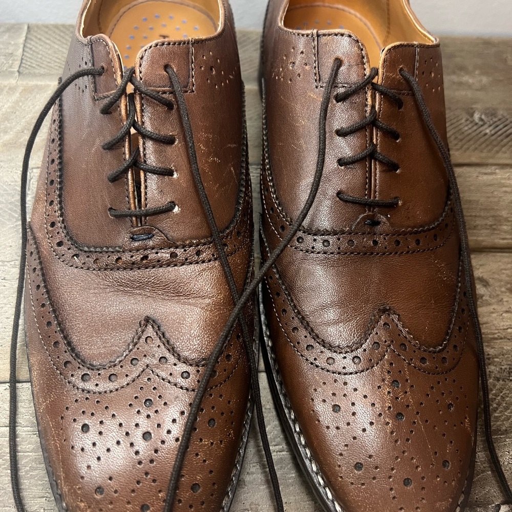 Hush Puppies Brown Leather Wingtip Oxfords Lace Up